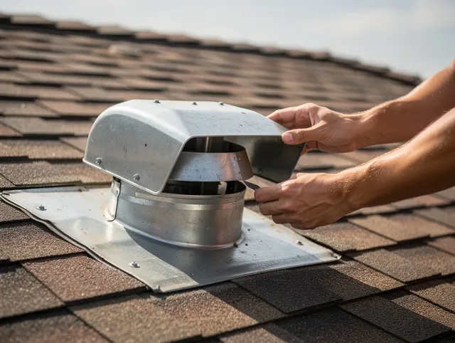 Warwick Dryer Vent Cleaning certified technician safely cleaning a roof-mounted dryer vent in Warwick