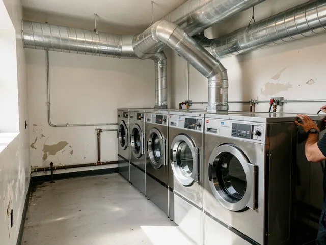 Warwick Dryer Vent Cleaning team performing large-scale commercial dryer vent cleaning in Warwick