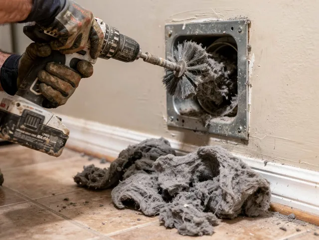 Certified Warwick Dryer Vent Cleaning technician performing dryer vent cleaning in Warwick