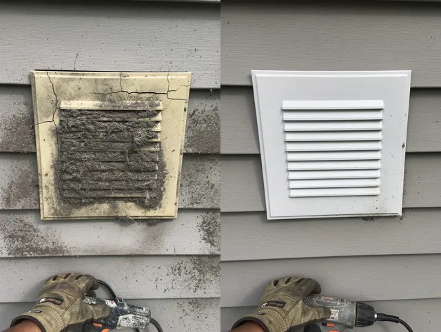 Warwick Dryer Vent Cleaning technician installing high-quality dryer vent cover at a residential property in Warwick