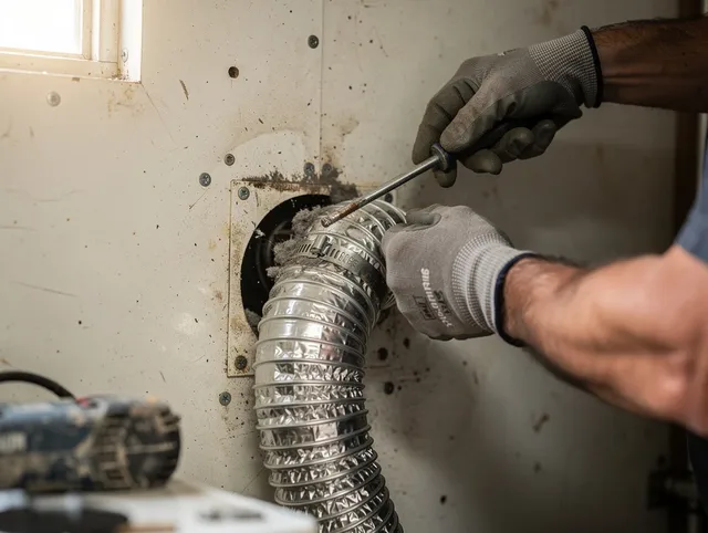 Warwick Dryer Vent Cleaning technician performing precise dryer vent hose installation in Warwick