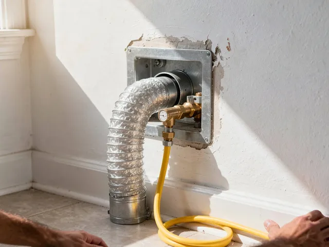 Warwick Dryer Vent Cleaning certified technician performing specialized gas dryer vent cleaning in Warwick